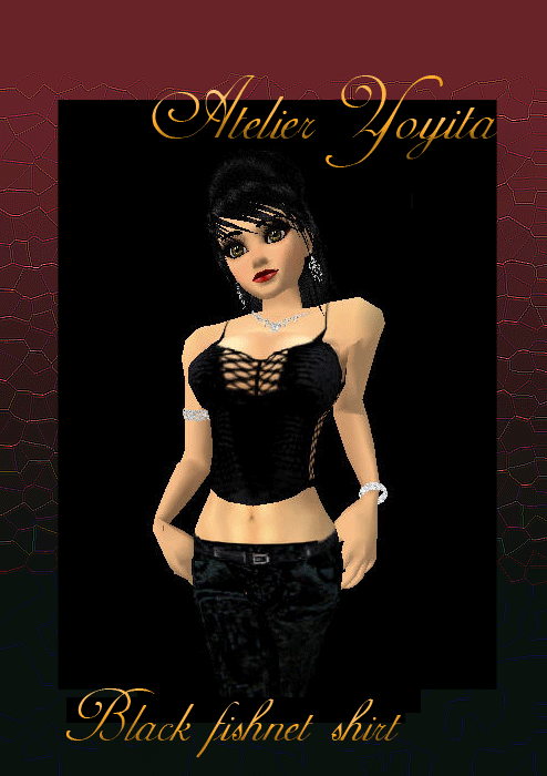 Black fishnet female shirt for the romantic and elegant Avi by Atelier Yoyita