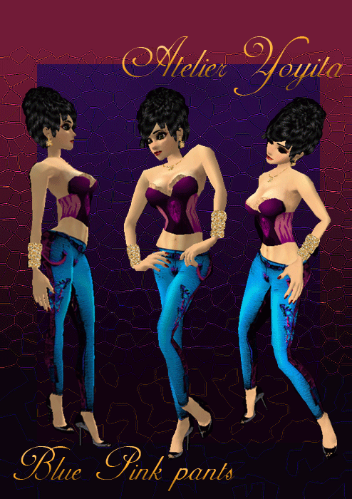 Blue pink hippy female jeans by Atelier Yoyita