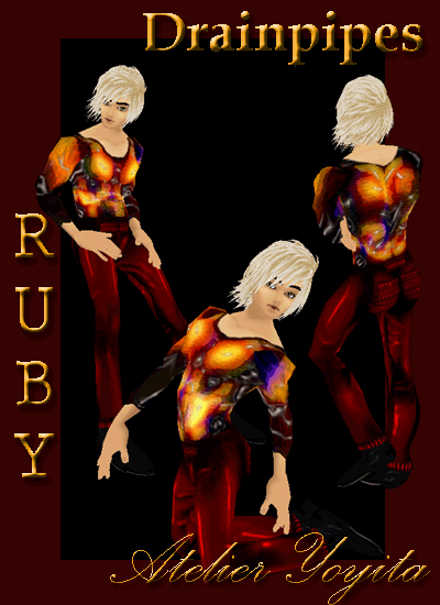 Ruby red drainpipes male pants by Atelier Yoyita