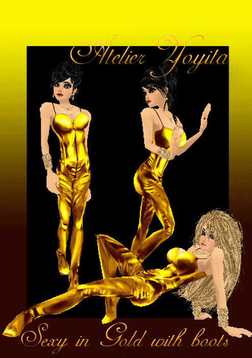 gold metallic suit with boots by Atelier Yoyita
