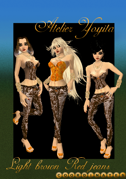Light brown hot sexy red female jeans by Atelier Yoyita