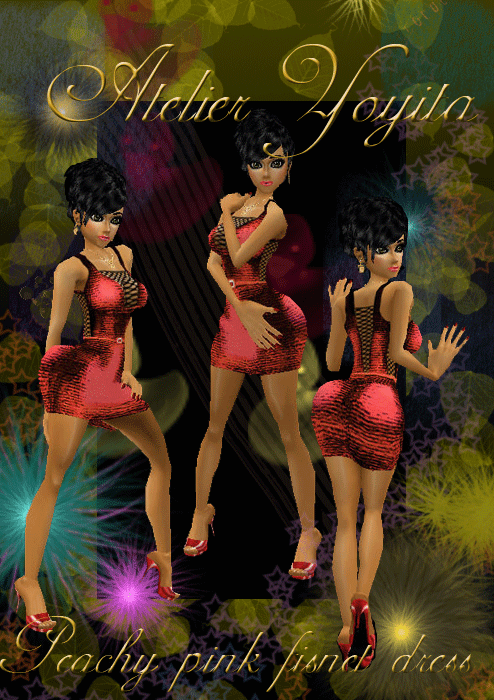 Peach velvet fishnet dress for the hippy female Avi by Atelier Yoyita