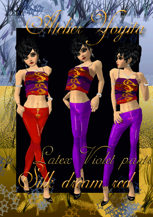 Violet latex pvc hippie pants by Atelier Yoyita