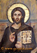 Christ Pantocrator sacred art greek orthodox technique over gold leaf Atelier Yoyita Art Gallery