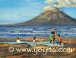 コンセプシオン火山砂で遊んでいる子供たちを背景にします