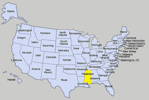 Mississippi US map