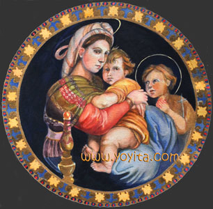 Madonna della seggiola Sacred art, religious art, Catholic Art watercolor Atelier Yoyita Art Gallery