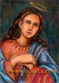 Mary Now the birth of Jesus Christ was on this wise: When as his mother Mary was espoused to Joseph, before they came together, she was found with child of the Holy Ghost Matthew 1:18 Sacred art, religious art, Catholic Art Oil painting Atelier Yoyita Art Gallery