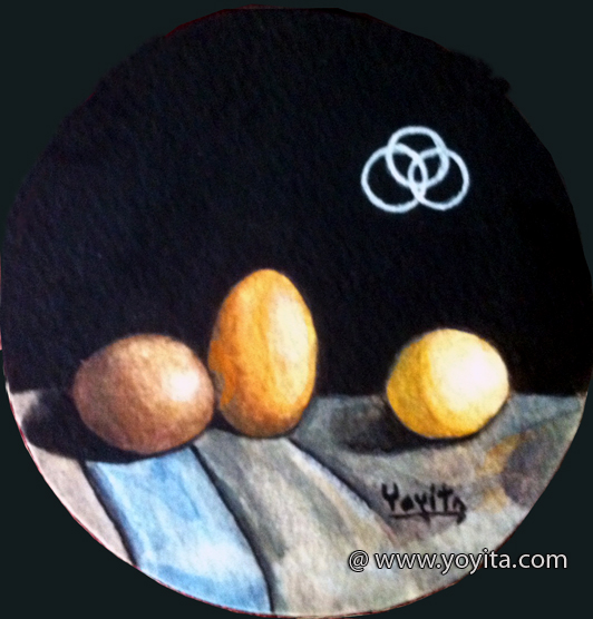 trois oeufs en coquille symbolisant la Trinite aquarelle par Yoyita