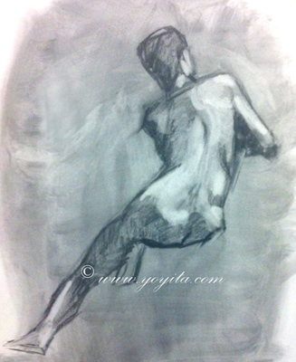 desnudo masculino diagonal charcoal Atelier Yoyita male nude back