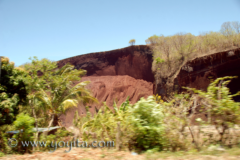 Different earth colors because of different minerals in the soil, exuberant tropical vegetation