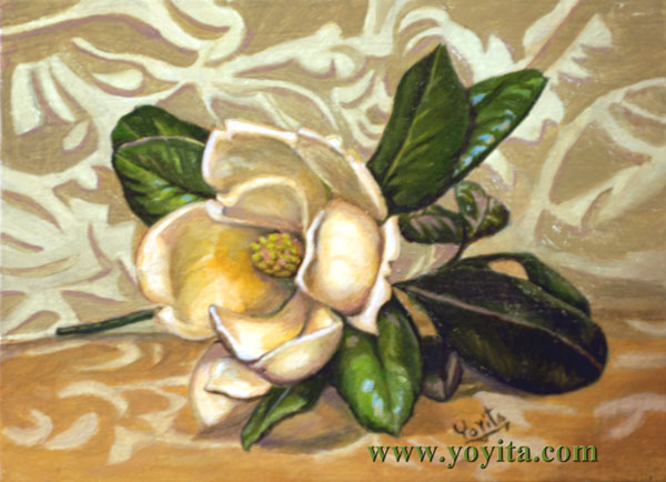 Magnolia flower oil painting © Dr. Gloria  M. Norris 