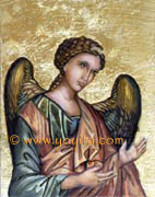 Archangel Michael icon, sacred art greek orthodox technique over gold leaf Atelier Yoyita Art Gallery