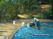 Washing clothes in the Lagune Landscape Nicaragua Atelier Yoyita