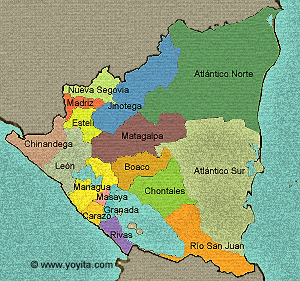 Mapa departamentos de Nicaragua