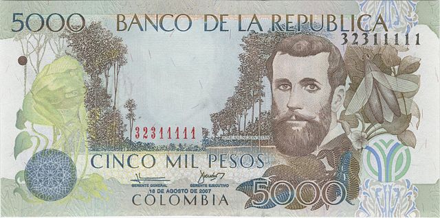 Jose Asuncion Silva billete de cinco mil pesos Colombianos