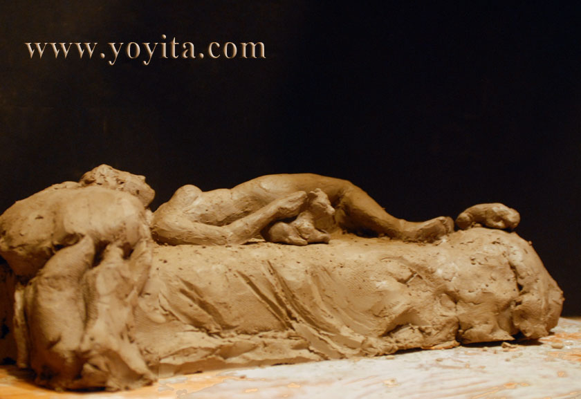 figurative sculpture female in bed
