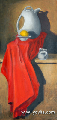 Still life with tea, lemon and red, oil painting by Yoyita Art gallery