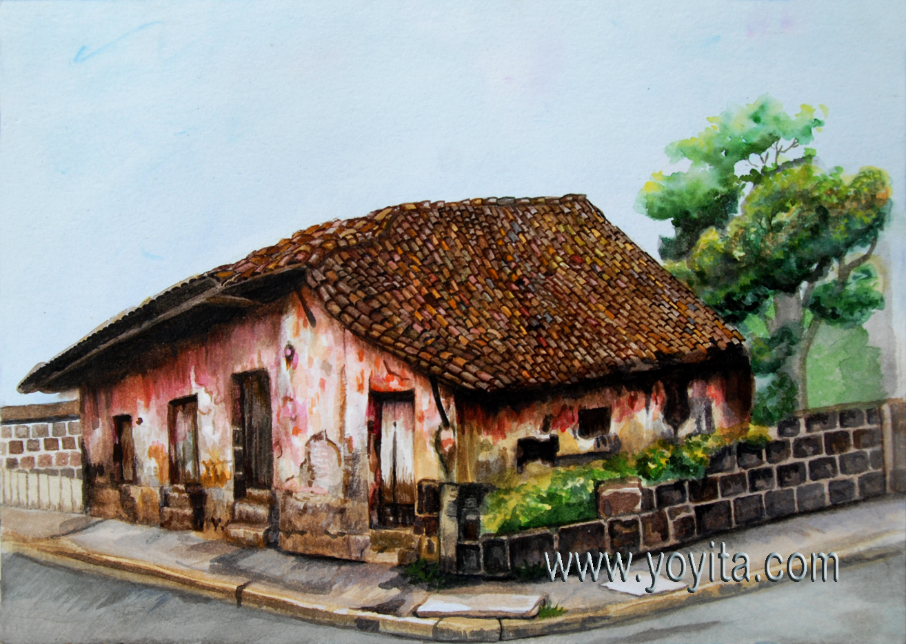 Watercolor of an old house in Jinotepe Nicaragua