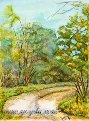 Le chemin d'acc�s aquarelle miniature Paysage par Yoyita

