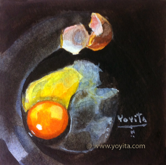 still life raw egg watercolor by Yoyita art gallery