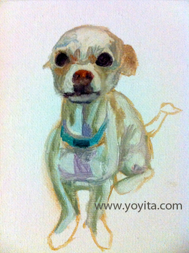 chihuahua starting the painting, learning to paint Atelier Yoyita