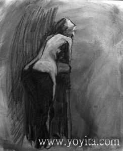 back female nude charcoal drawing by Yoyita