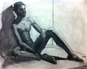 sitting male nude by yoyita charcoal