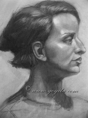 profile female charcoal Atelier Yoyita retrato portrait