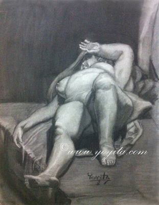 desnudo masculino diagonal charcoal Atelier Yoyita male nude back